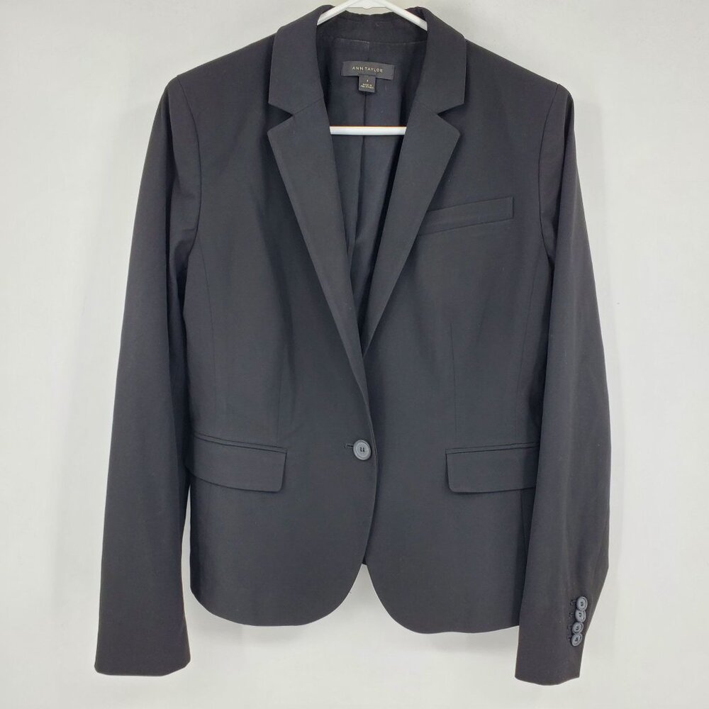 Ann Taylor Black Single Button Women's Career Formal Blazer Suit Jacketโ Size 6